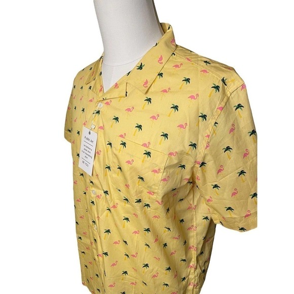 Public Art Flamingo Palm Men’s Yellow Short Sleeve Shirt Size XL - Picture 2 of 8